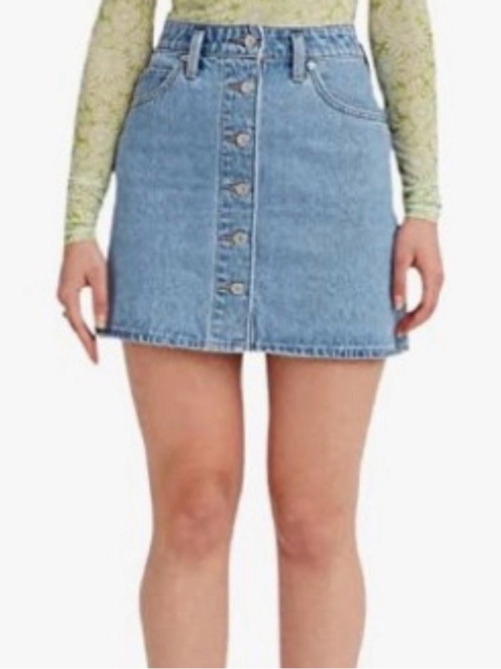 Levi's Notch A-Line Button-Front Denim Mini Skirt Wash Blue Size 26 EUC
